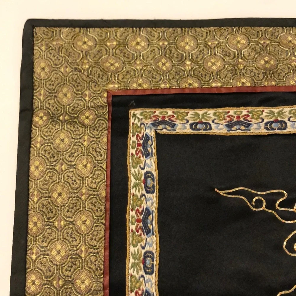 Embroidered Black and Gold Dragon Wall Hanging